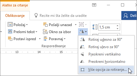 Još opcija rotiranja u meniju „Rotiranje“