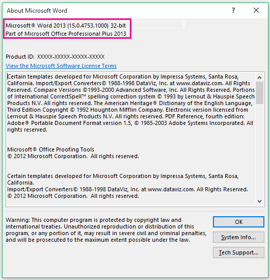 Prozor „Osnovni podaci o programu Word 2013“