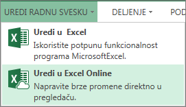 Stavka „Uredi u programu Excel Web App“ u meniju „Uređivanje radne sveske“