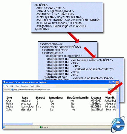 Osnovna struktura XML datoteke sa šemom i transformacijom