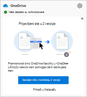 poruka koja se pojavljuje u OneDrive centru aktivnosti
