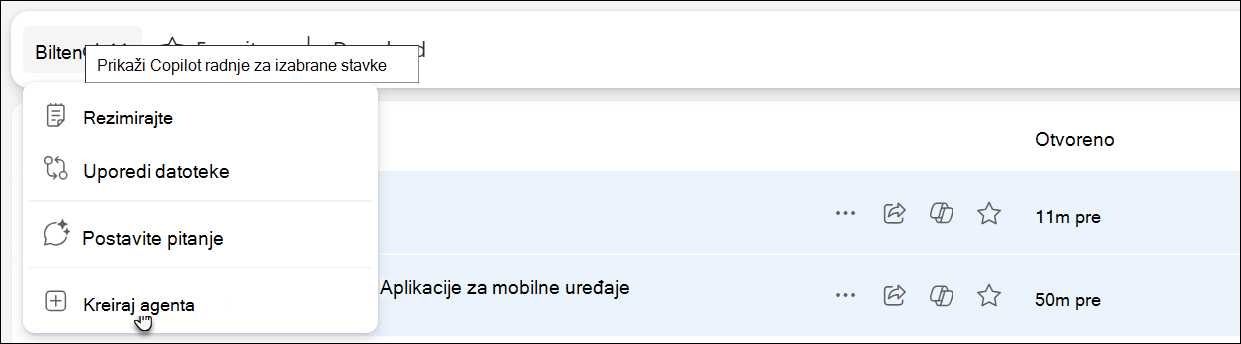 Snimak ekrana koji prikazuje kako da pristupite agentu i kreirate ga u usluzi OneDrive.