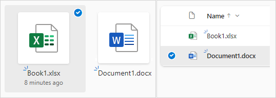 liste Snimak ekrana izbora datoteke u usluzi OneDrive u prikazu pločica