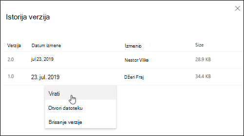 Version History pane