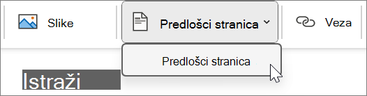 Predlošci stranica koji se nalaze na kartici 