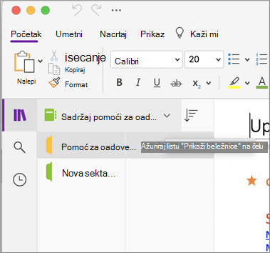 Prikaz liste beležnica