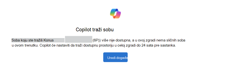 Primer funkcije Copilot je traženje obaveštenja o sobi sa dugmetom 