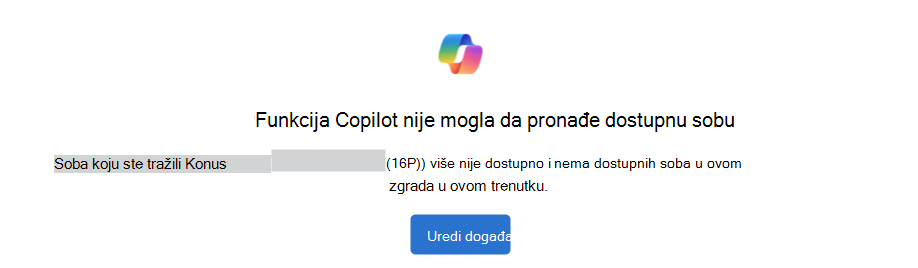 Primer obaveštenja o dostupnoj sobi nije moguće pomoću dugmeta 