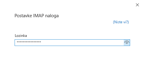 Dijalog „Podešavanje naloga“, stranica sa lozinkom.