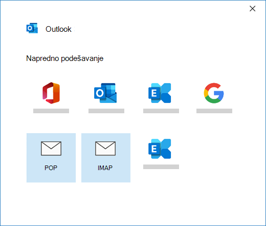 Biranje tipa naloga prilikom ručnog podešavanja naloga pošte u programu Outlook
