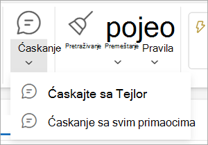 Ćaskanje oko stavke e-pošte na traci Padajući meni Izbor za
