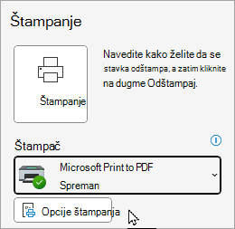 Opcije štampanja datoteke u klasičnom programu Outlook