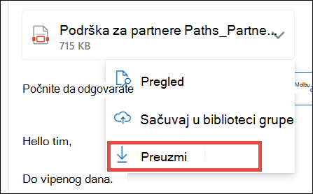 Preuzimanje priloga za novi Outlook