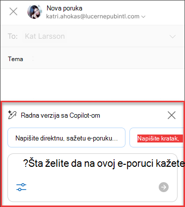 Neki Šta želite da piše u ovoj e-poruci tekst za Radna verzija sa funkcijom Copilot u programu Outlook