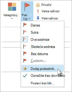 Ako je zadatak već otvoren u svom prozoru, izaberite stavku Praćenje zadatka > Dodaj > podsetnik.
