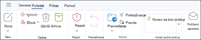 Traka u novom programu Outlook za Windows