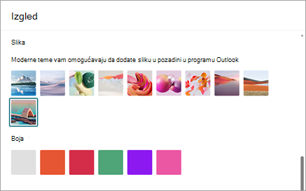 Pristup temama prijemnog poštanskog sandučeta iz postavki > Opšti > izgled