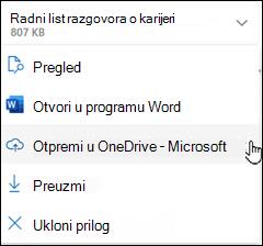 prozor za otpremanje programa Outlook u OneDrive