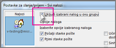 Uklanjanje naloga iz grupe slanja/prijema