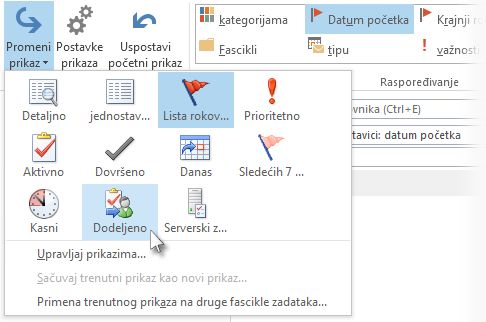 Komanda „Prikaz dodeljenog zadatka“ na traci