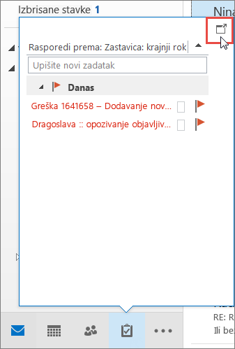 Pogled na zadatke sa pozvanom ikonom „Usidrenje“
