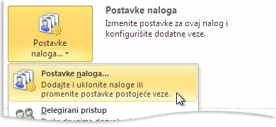 Stavka „Postavke naloga“ u prikazu „Backstage“