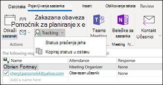 Možete da odštampate listu učesnika sastanka i njihov status odgovora.