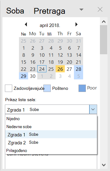 Koristite predlozi za sastanke da biste videli sale za konferenciju dostupne za sastanak.