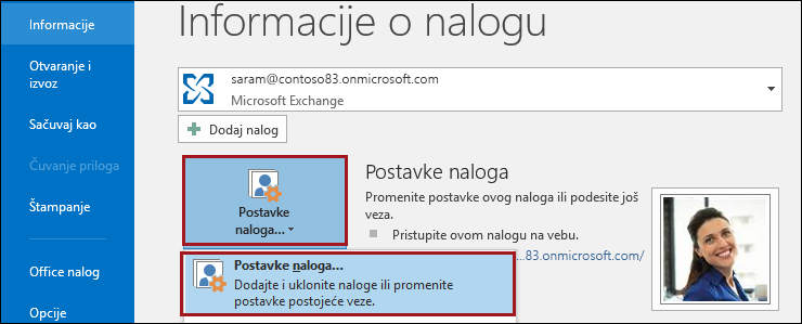 Postavke naloga u programu Outlook