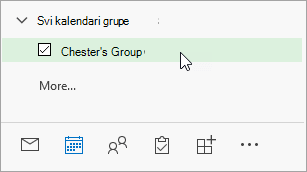 Snimak ekrana svih grupnih kalendara u oknu za navigaciju