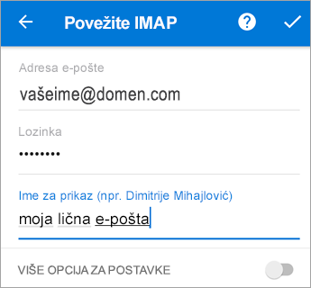 Unesite lozinku i postavke servera koje želite.