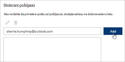 Snimak ekrana sandučeta 