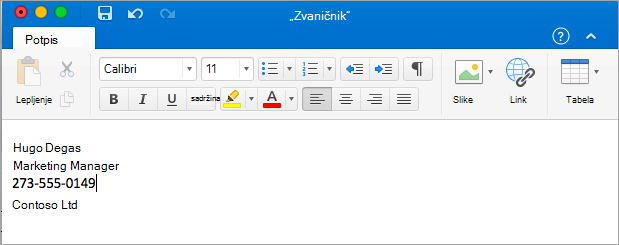 Prikazuje uređivač potpisa