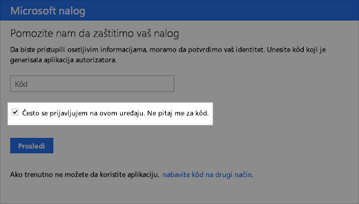 Snimak ekrana dijaloga 