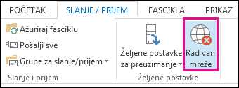 Opcija „Rad van mreže“ na kartici „Slanje/prijem“