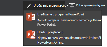 Uređivanje prezentacije radi izbora uređivanja u pregledaču