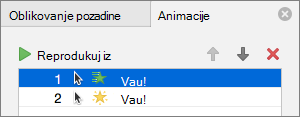 Set animation options in the properties pane