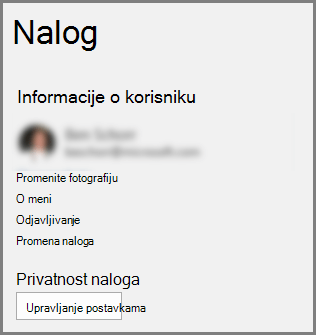 Tabla Nalog koja prikazuje dugme 