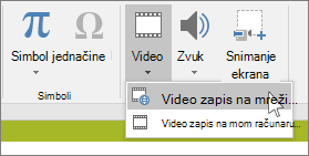 Dugme na traci za umetanje video zapisa na mreži u programu PowerPoint