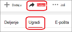 Kliknite na dugme „Deli“ i izaberite stavku „Ugradi“