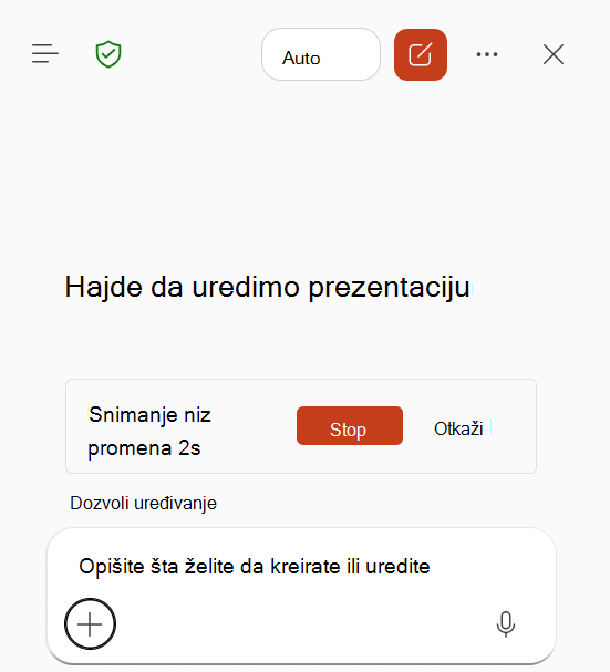 Snimak ekrana koji prikazuje snimanje veštine u toku u funkciji Copilot u programu PowerPoint.