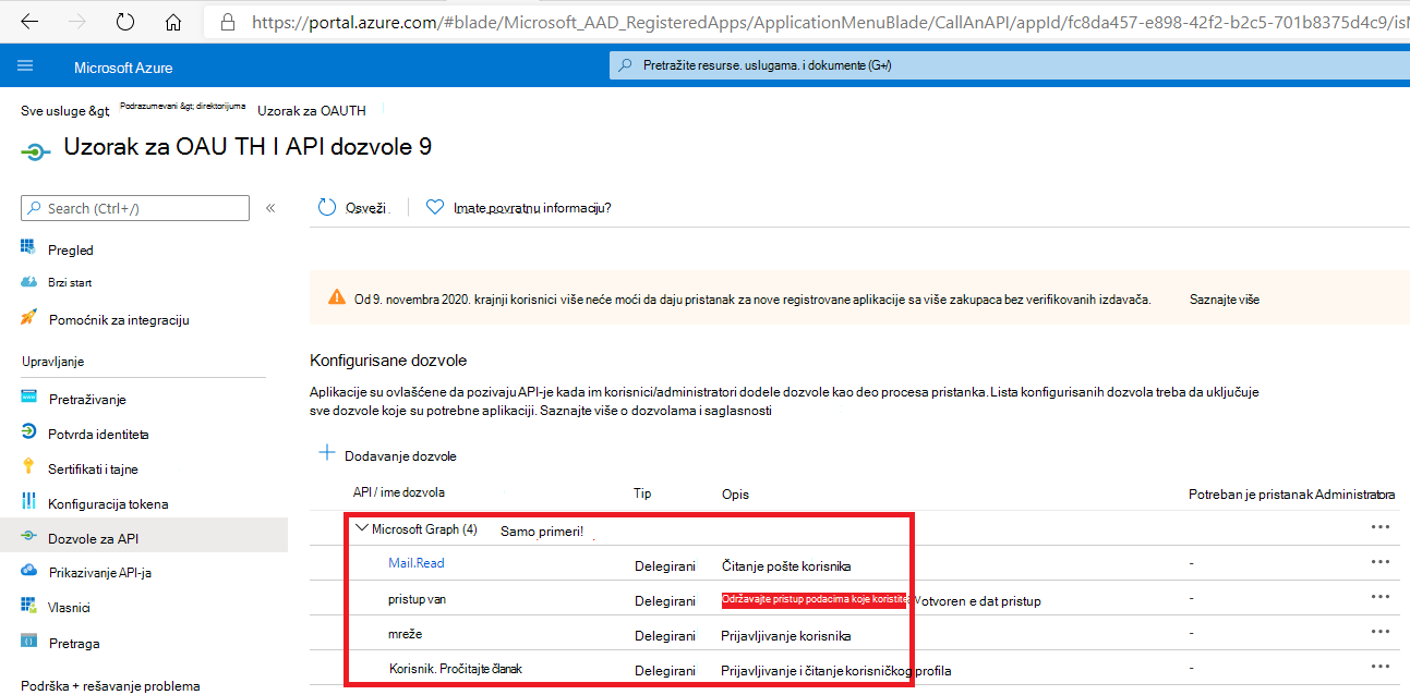 Opsezi dozvola za aplikacije Azure Active Directory