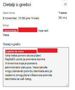 Upozorenje da veza sa imenom veze ne funkcioniše