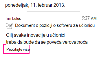 Snimak ekrana skupljene priče sa markiranim upitom „Pročitaj više“