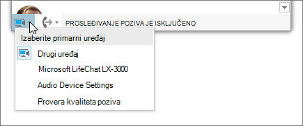 Snimak ekrana koji prikazuje meni 