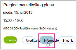 Meeting details with Info button highlighted