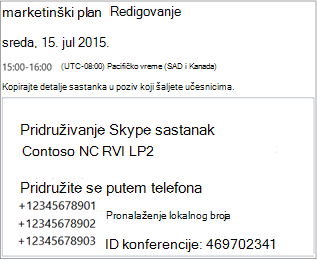 Sample screen showing meeting details