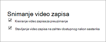 Snimak ekrana polja za potvrdu 