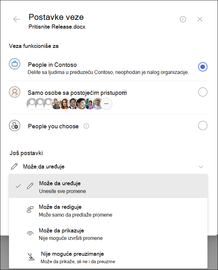 Snimak ekrana istaknute ikone postavki kopiranja veze.