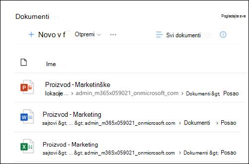 Pregled veb segmenta dokumenta.